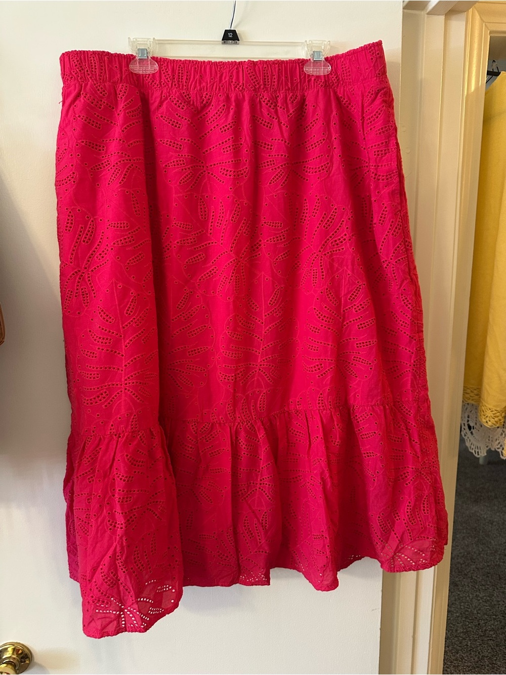 Time and Tru Fuchsia Eyelet Tiered Midi Skirt